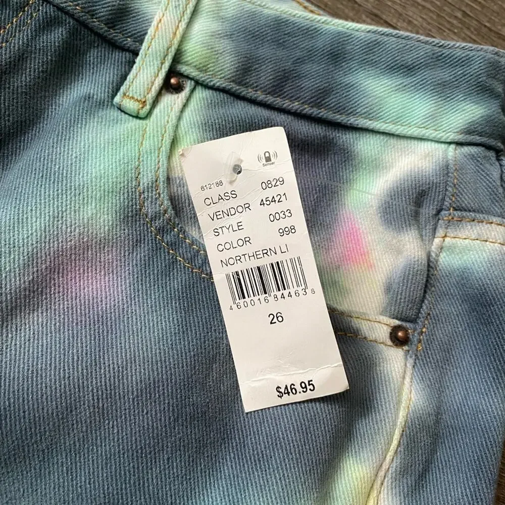 PacSun Tie Dye High Rise Festival Denim Shorts Womens  26 Festival Lights New